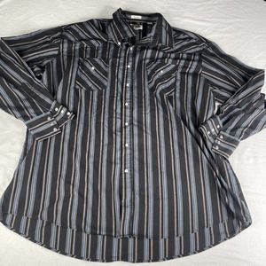 Ely Cattlemen Western Mens Sz 3XL Cowboy Pearl Snap Shirt Big Man Black Stripes